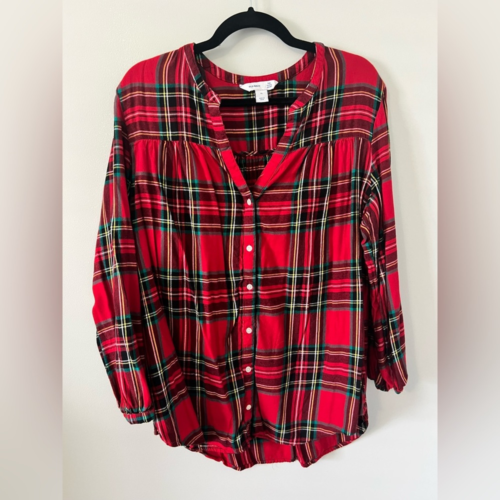 Old Navy Red Plaid Button-Down Shirt